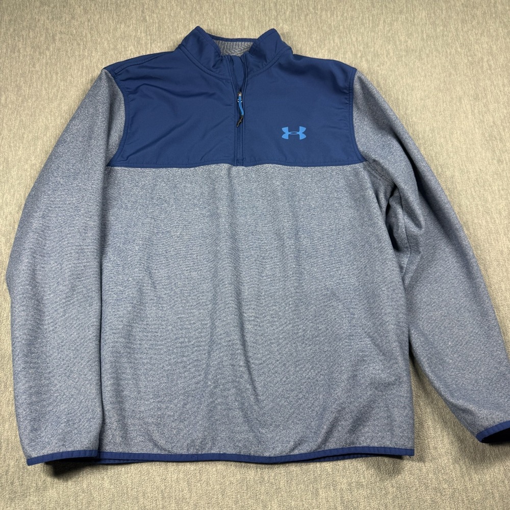 Under Armour Pullover Men XL Blue ColdGear Loose Fit 1/4 Zip Fleece Golf Sweatsh